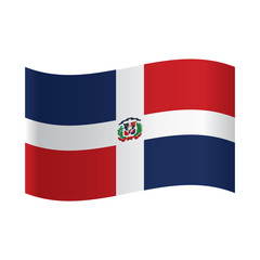 Dominican Republic flag on a gray background. Vector illustration, National flag of Dominican Republic: white cross with coat-of-arms, four red and blue rectangles.