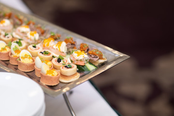 Various of canape selection on slate platter