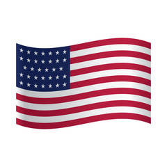 American Flag, American flag on white background. Polygonal design. Waving American flag icon. Isolated. Whte background. Flat design. Vector illustration.