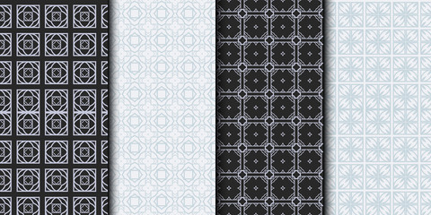 Set of Seamless Geometrical Linear Texture. Original Geometrical Puzzle. Backdrop. Grey color. Vector illustration