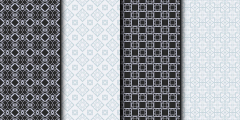 Set of Seamless Geometrical Linear Texture. Original Geometrical Puzzle. Backdrop. Grey color. Vector illustration
