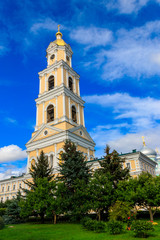 Fototapeta na wymiar Bell tower of Holy Trinity-Saint Seraphim-Diveyevo Monastery in Diveyevo, Russia