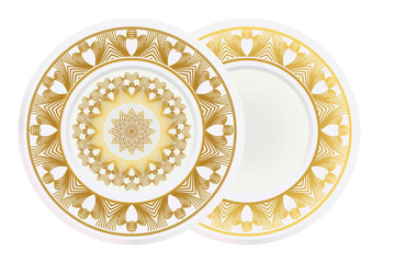 Decorative plates with Mandala ornament patterns. Home decor background. Vector illustration