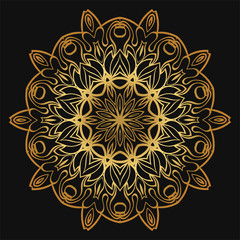 Luxury golden color Hand-Drawn Henna Ethnic Mandala. Circle lace ornament. Vector illustration. for coloring book, greeting card, invitation, tattoo. Anti-stress therapy pattern.