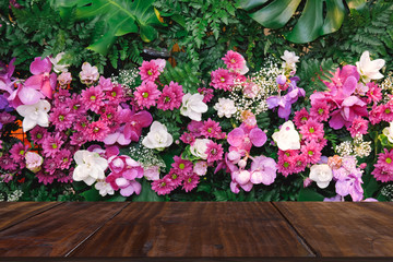 purple flower green leaves decorating on wall