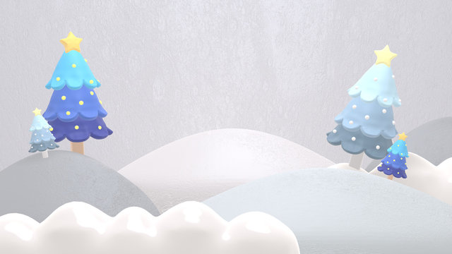Winter landscape and Christmas trees. 3d rendering picture.