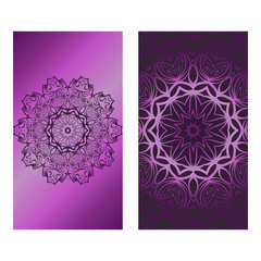 Decorative Template Card with Round Mandala From Floral Elements. Vector Illustration. For Coloring Book, Greeting Card, Invitation. Anti-Stress Therapy Pattern
