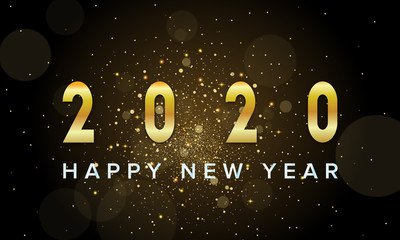 happy new year 2020 gold and silver titles vector illustration sparkle background