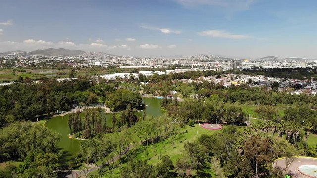 Flying over Tezozomoc Park in Azcapotzalco, Mexico City.