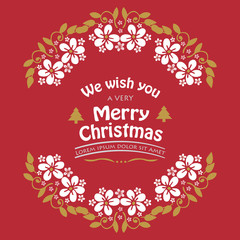 Lettering template of very merry christmas, with various shape of leaf floral frame. Vector