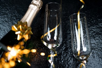 champagne glasses with sparkles