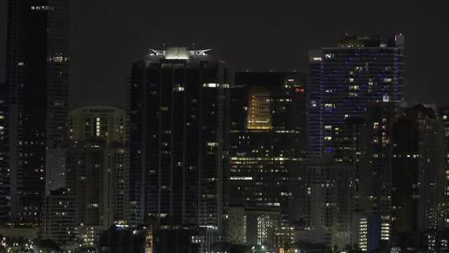 Highrise towers Brickell Miami FL night 4k static shot
