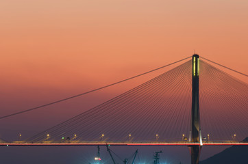 Suspension bridge in Hong Kong under sunset