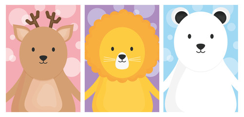 cute animals deer lion and bear banner
