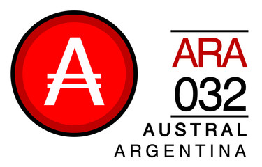 A, ARA, 032, Austral, Argentina Banking Currency icon typography logo banner set isolated on background. Abstract concept graphic element. Collection of currency symbols ISO 4217 signs used in country