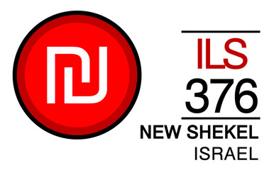 ILS, 376, New Shekel, Israel Banking Currency icon typography logo banner set isolated on background. Abstract concept graphic element. Collection of currency symbols ISO 4217 signs used in country