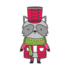 merry christmas celebration cute raccoon with hat and scarf