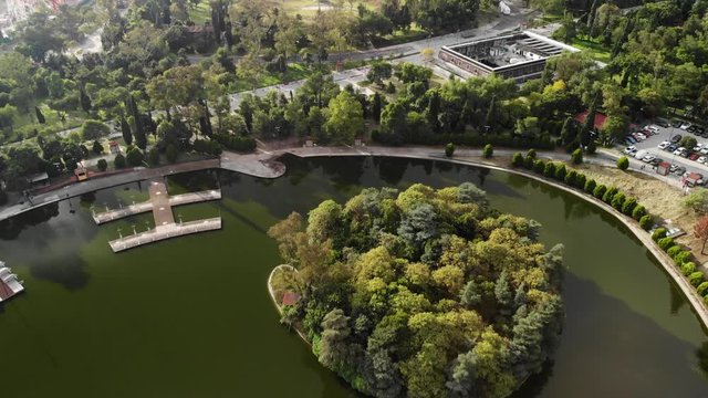 Aerial over Chapultepec Lake during sunrise