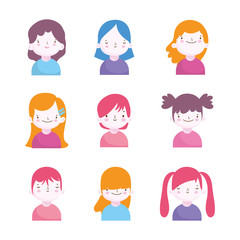 cute little boys and girls characters portrait set