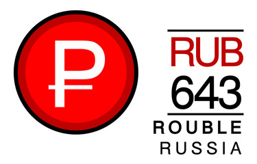P, RUB, 643, Rouble, Russia Banking Currency icon typography logo banner set isolated on background. Abstract concept graphic element. Collection of currency symbols ISO 4217 signs used in country