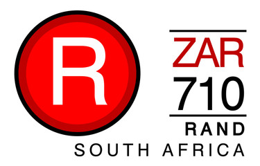 R, ZAR, 710, Rand, South Africa Banking Currency icon typography logo banner set isolated on background. Abstract concept graphic element. Collection of currency symbols ISO 4217 signs used in country