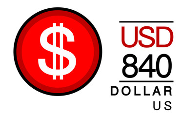 S, USD, 840, Dollar, US Banking Currency icon typography logo banner set isolated on background. Abstract concept graphic element. Collection of currency symbols ISO 4217 signs used in country