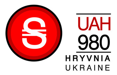 S, UAH, 980, Hryvnia, Ukraine Banking Currency icon typography logo banner set isolated on background. Abstract concept graphic element. Collection of currency symbols ISO 4217 signs used in country