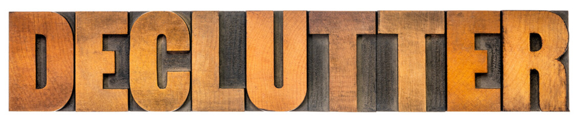 declutter isolated word in wood type