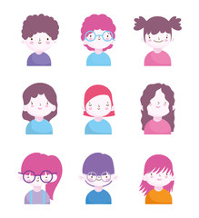 cute little boys and girls characters portrait set