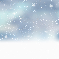 Christmas background with falling snowflakes on blue. Vector