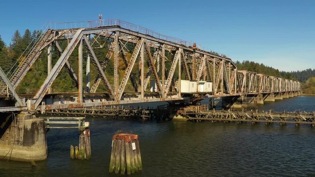 Drone reverse railroad bridge Reedsport Oregon