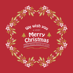 Banner text of very merry christmas, with wallpaper unique of white flower frame. Vector