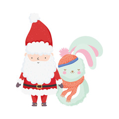 merry christmas celebration santa and rabbit with scarf
