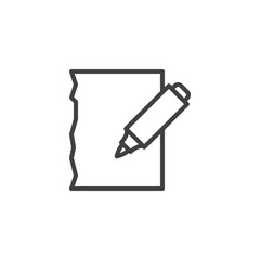 Felt pen and paper line icon. Document edit linear style sign for mobile concept and web design. Note paper and marker pen outline vector icon. Writing form symbol, logo illustration. Vector graphics