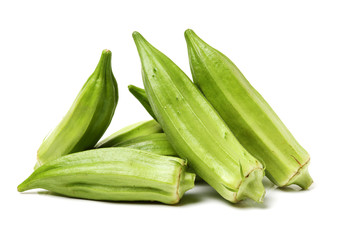 Fresh young okra isolated on white background