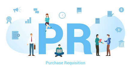 pr purchase requisition concept with big word or text and team people with modern flat style - vector