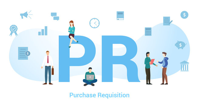 pr purchase requisition concept with big word or text and team people with modern flat style - vector