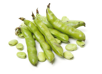 Broad beans on white background