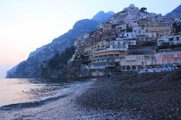 Positano colored houses from the sea bed view