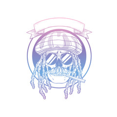 Rastafarian isolated vector skull with dreadlocks.