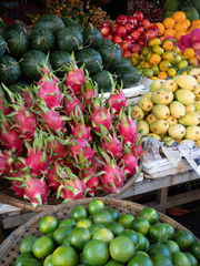 Outdoor Fruit Stall with Dragon Fruit, Mango and Watermelon