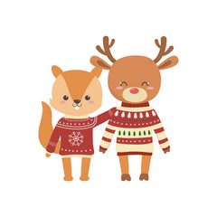 Fototapeta premium merry christmas celebration cute squirrel and deer with sweater decoration