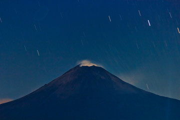 active volcano popocatepetl night of stars, night landscape, stars in the sky