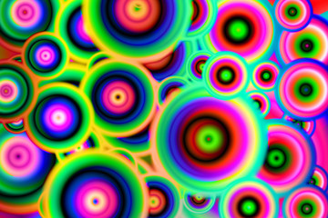 blurred round multicolored glowing light in fresh color neon white mixed size circle rainbow cool background textures Abstract