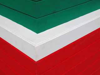 Wall painted close-up of red, white and green Abstract of textures and backgrounds