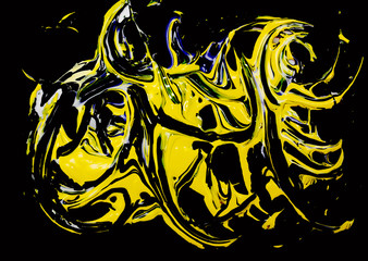 Abstract yellow pattern on a black background. A photo.