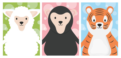cute animals sheep tiger and sloth bear cartoon banner
