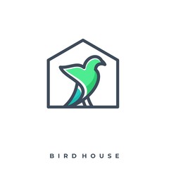 Bird With House Line Art Design Concept Illustration Vector Template