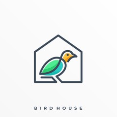 Bird With House Line Art Design Concept Illustration Vector Template