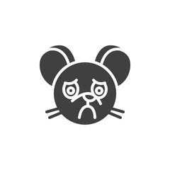 Sick rat emoticon vector icon. filled flat sign for mobile concept and web design. Sad mouse face emoji glyph icon. Chinese 2020 year of the rat symbol, logo illustration. Vector graphics